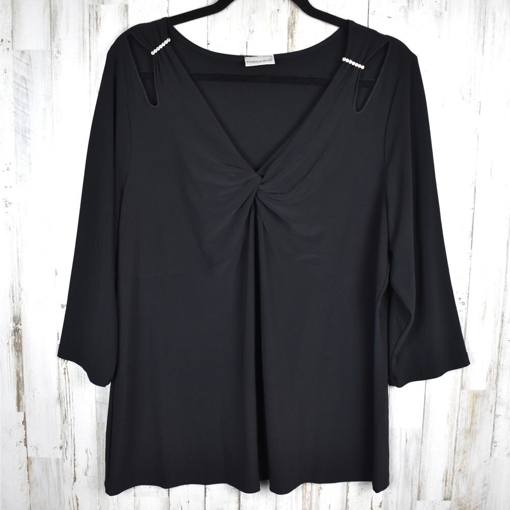 Y2K Vintage Rhinestone Shoulder Top Women's Large Black Drapey Shirt Party Glam